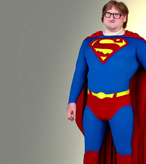 Image similar to gabe newell as a superman, soft light, blue, red