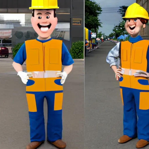 Image similar to bob the builder as a real life human person shot from cinematic