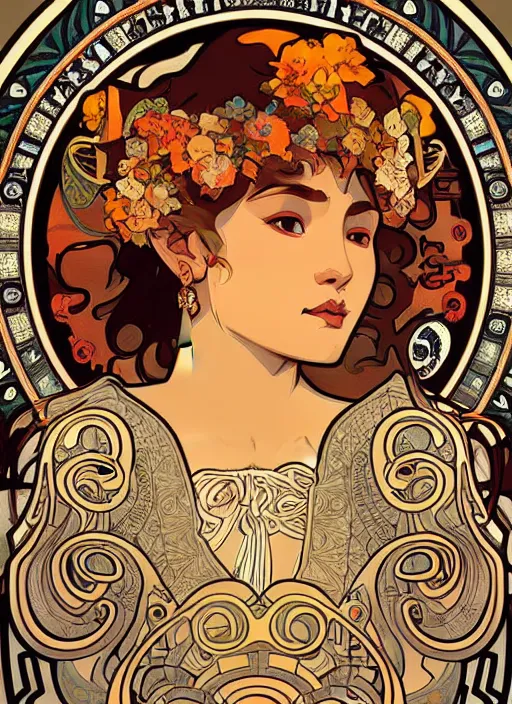 Image similar to wide angle shot inca calender stone carvings intricate elegant highly detailed centered digital painting artstation concept art, alphonse mucha, james jean