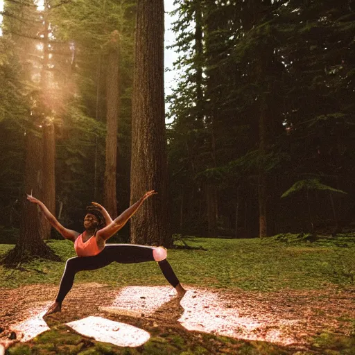 Image similar to lebron james doing yoga in the forest, videogame still, portrait, 4 0 mm lens, shallow depth of field, close up, split lighting, cinematic