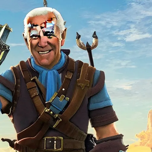 Image similar to film still of joe biden starring in zelda:breath of the wild ( video game )