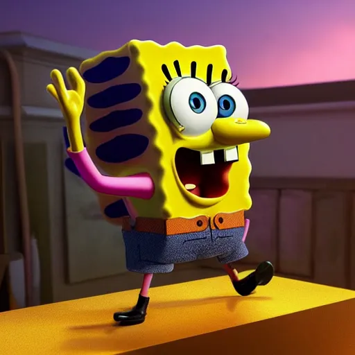 Image similar to SpongeBob Squarepants statue by Michelangelo, Hyper-realistic, 4K, Unreal Engine, Highly Detailed, HD, Dramatic Lighting by Brom, trending on Artstation, golden hour