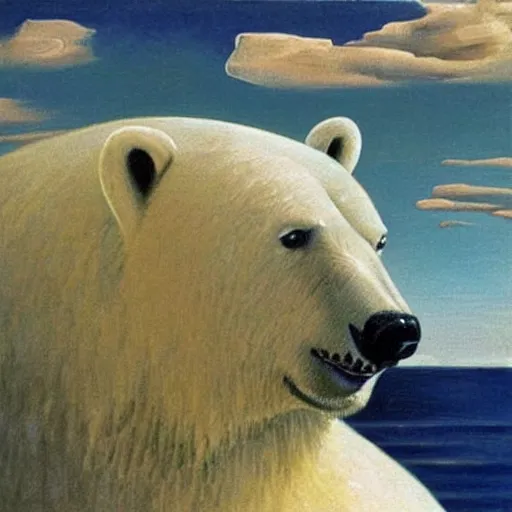 Prompt: A portrait of a sailor polar bear, oil painting by Salvador Dali