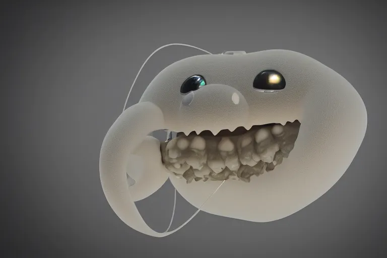 Image similar to a squishy white grub with big scary fangs and a lightbulb on its tail, high resolution film still, HDR color, 8k