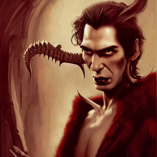 Prompt: head and shoulders vogue fashion photo portrait of a male vampire, d & d, fantasy, greg rutkowski, frank frazetta, alexandre chaudret, boris vallejo, michael whelan, miro petrov, hr giger, magali villeneuve, donato giancola