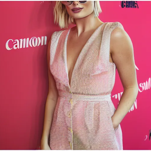 Image similar to margot robbie, wearing all pink, canon eos r 3, f / 1. 4, iso 2 0 0, 1 / 1 6 0 s, 8 k, raw, unedited, symmetrical balance, in - frame