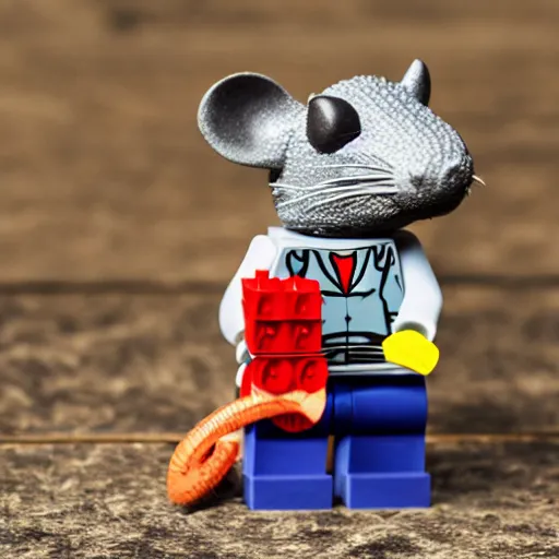 Image similar to a rat made out of lego, lego, rat, photo, well lit