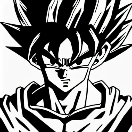 Prompt: Goku Portrait, Poster, Very Epic, 4k resolution, highly detailed, Trend on artstation Black & White Art, Blue fire, white background, sketch, Digital 2D, Character Design, in style Yasmine Putri
