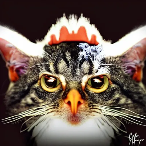 Image similar to a chicken - cat - hybrid, animal photography