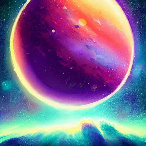 Prompt: a detailed digital painting of a marble - like planet orbiting a large purple sun in a sea of stars surrounded by colorful swirling gas clouds, by alena aenami, petros afshar and greg rutkowski trending on artstation, deviantart, planet, clouds, earth, exoplanet, stars, nubulae hubble