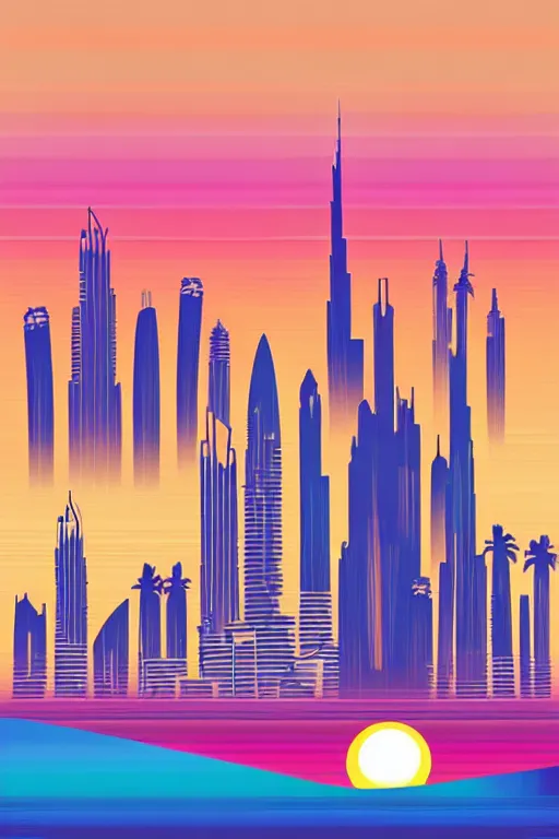 Image similar to minimalist boho style art of colorful dubai at sunrise, illustration, vector art