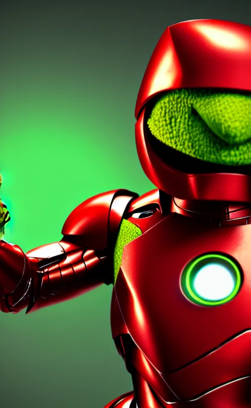 Image similar to Kermit the frog as Iron man, hyperdetailed, artstation, cgsociety, 8k