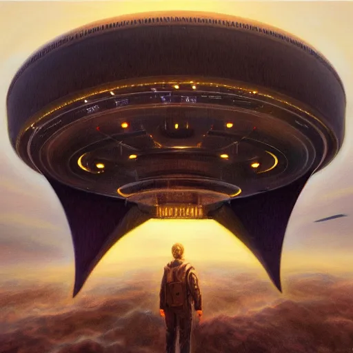 Image similar to portrait of photorealistic UFO, centered, digital painting, artstation, concept art, by donato giancola, Sean Yoro, Greg Rutkowski, trending on Artstation, Joseph Christian Leyendecker, WLOP, Boris Vallejo, dark, moody, foggy