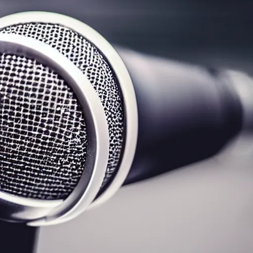 Image similar to close up microphone photograph, studio in the background