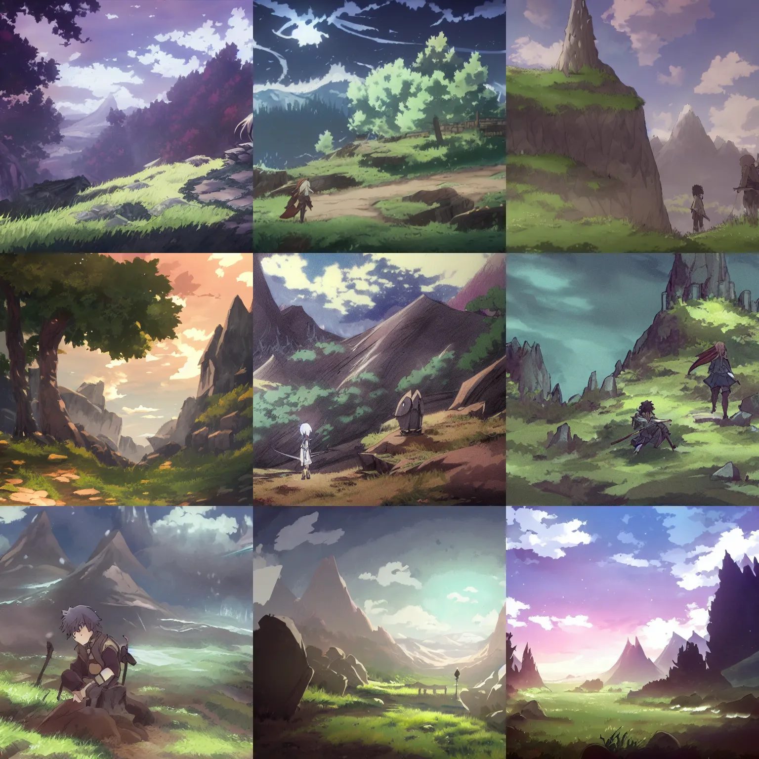 Prompt: a landscape in the style of grimgar and gleipnir