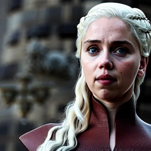 Image similar to a selfie of daenerys targaryen played by scarlett johansson, medium shot, detailed eyes,