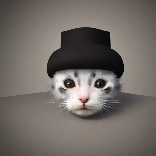 Prompt: portrait of a french kitten in french hat, 3d, highly detailed, dark