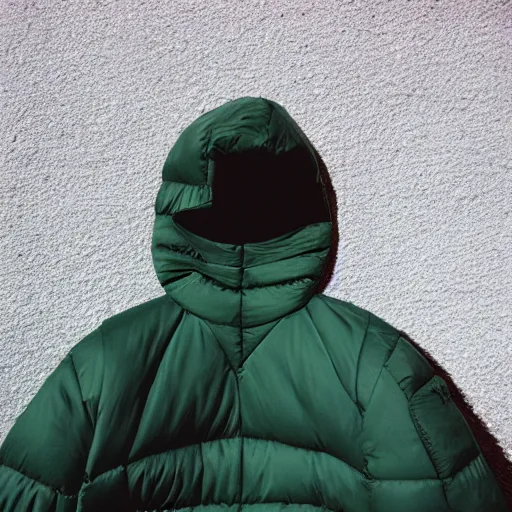 Image similar to realistic! photo of a balenciaga puffer jacket, color film photography, 35mm