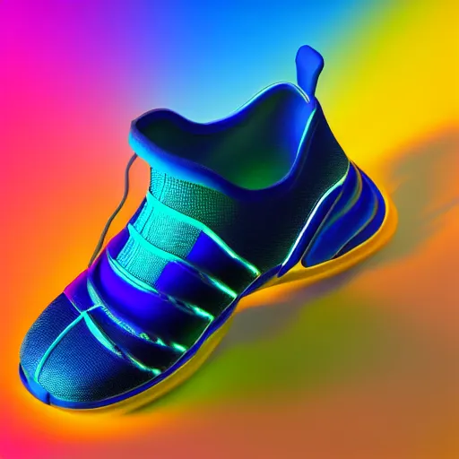 Image similar to subject photo photo of cyber balenciaga sneakers on gradient background, ultra rendered extreme realism and detail, 8 k, pbr, surreal, colorful, direct lighting,