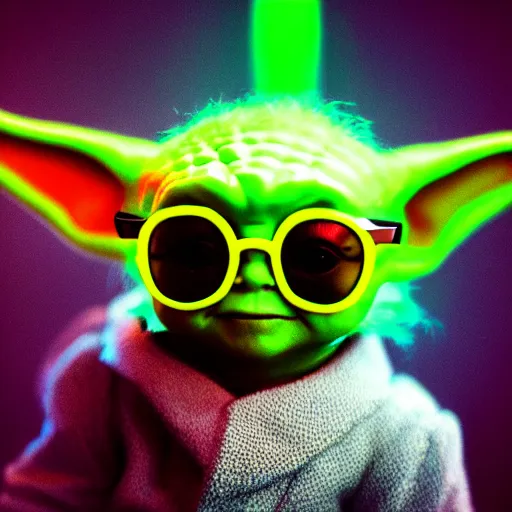 portrait of baby yoda wearing sunglasses, blue and, Stable Diffusion