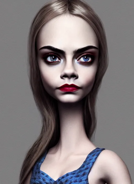 Image similar to cara delevingne as a mark ryden doll, detailed digital art, trending on Artstation