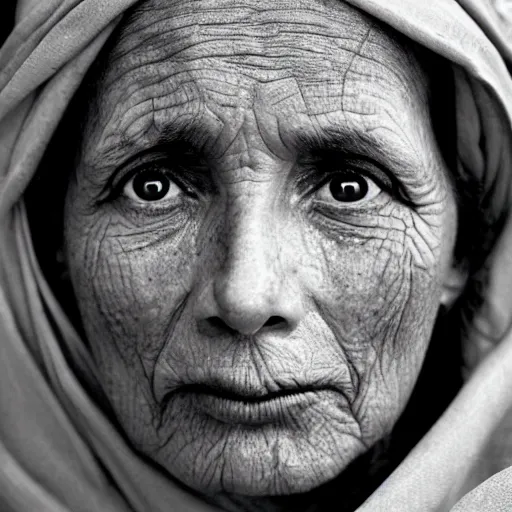 Image similar to a famous female's portrait, natural look, skin texture, some wrinkles and blemishes, extremely detailed, by steve mccurry,