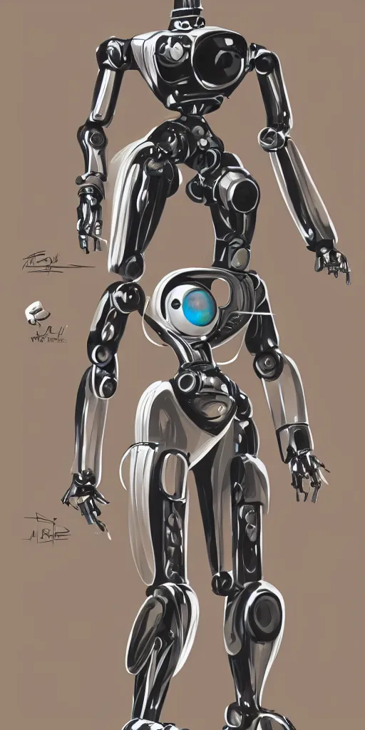 Prompt: art deco robot with a round polished opal head, ful body, concept art, artstation trending, high detail, warm light