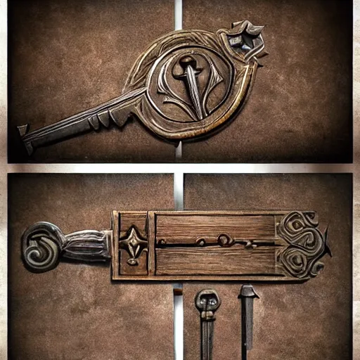 Image similar to a medieval wooden key for the doors, rpg game inventory item, Warcraft style, outer glow, solid background, trending on artstation