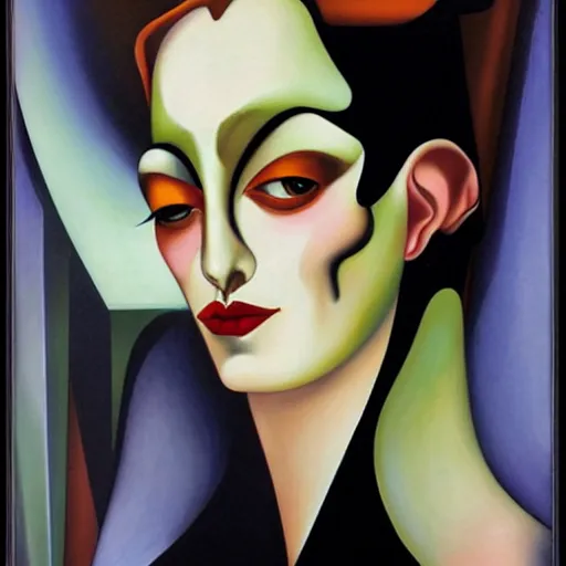 Prompt: hyperrealistic scary beautiful maniac deformed artnouveau woman portrait of deep layers of fear sharp focus in style of tamara de lempicka