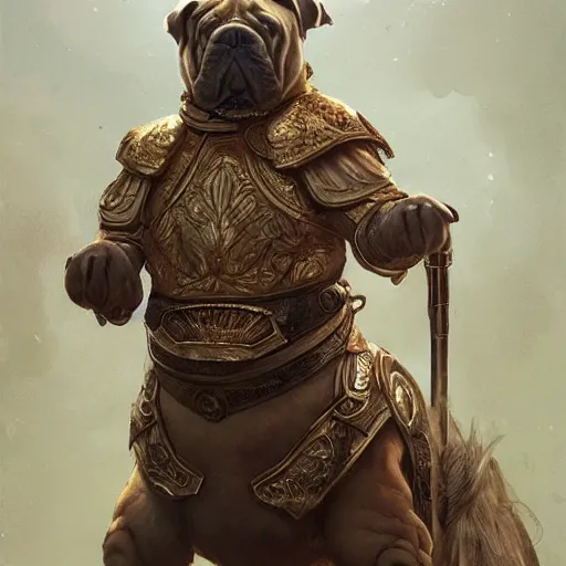 A big shar pei dog wearing mesopotamian battle armor Stable Diffusion