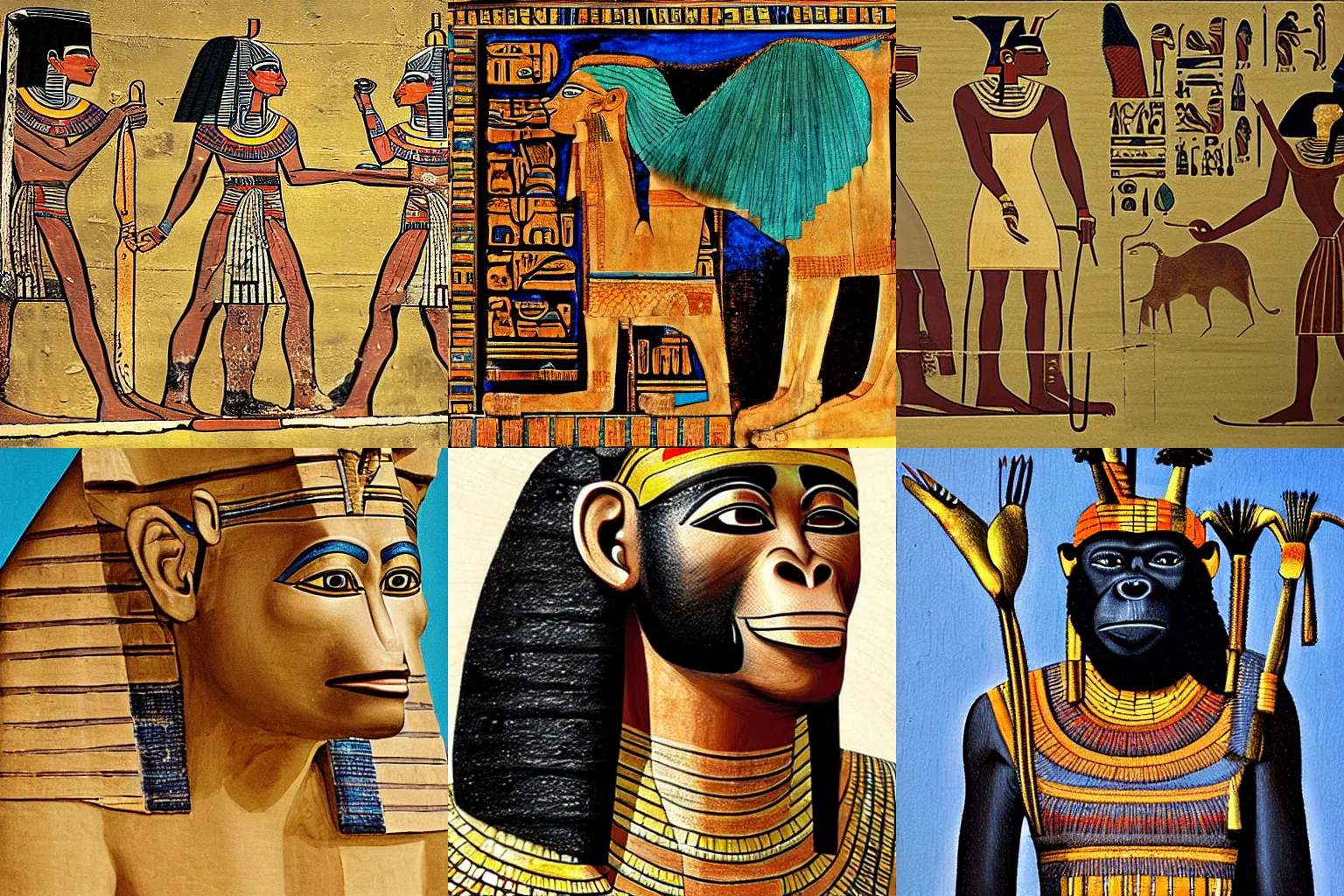 Prompt: A realistic paint The theme of ancient Egypt but ruled by the ape.