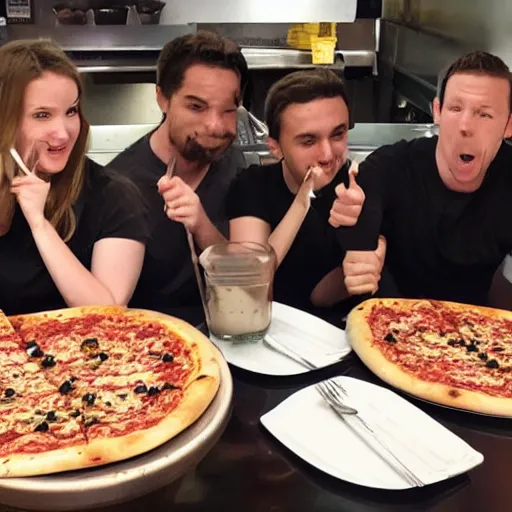 Image similar to Brooklin 99 cast eating power pizza