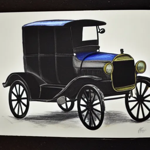 Image similar to a wax crayon sketch of a ford model t