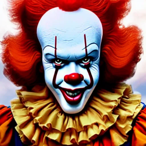 Image similar to Pennywise as Ronald McDonald 4K quality super realistic