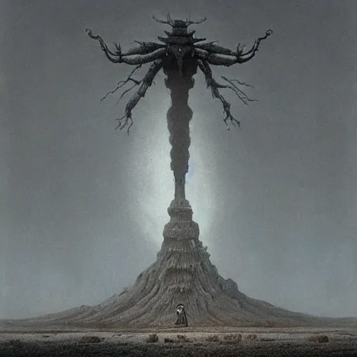 Prompt: Beetle as a shadow of the colossus boss by zdzisław beksiński