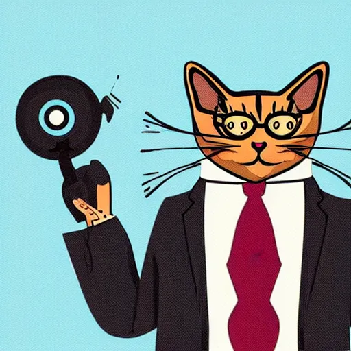 Image similar to a cat with binoculars and a suit in the style of arcane, portrait