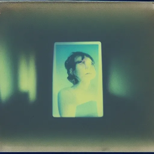 Image similar to polaroid of a surreal artsy dream scene, double exposure