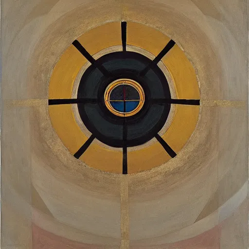 Image similar to triads of ascent by hilma af klint, oil and gold leaf on canvas, high resolution, masterpiece