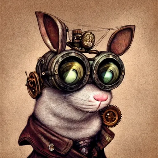 Image similar to A rat with steampunk goggles, by Esao Andrews