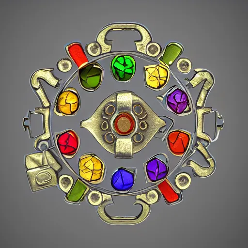 Image similar to a stylised old colorful metal key, key is on the center, key has small precious diamond in it, rpg game inventory item, rim light, outer glow, on the white background, high poly vray, stylised textures, trending on artstation