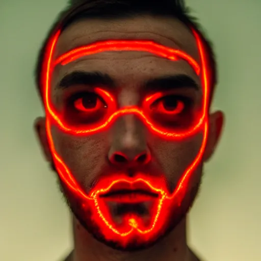 Image similar to a man with red glowing eyes