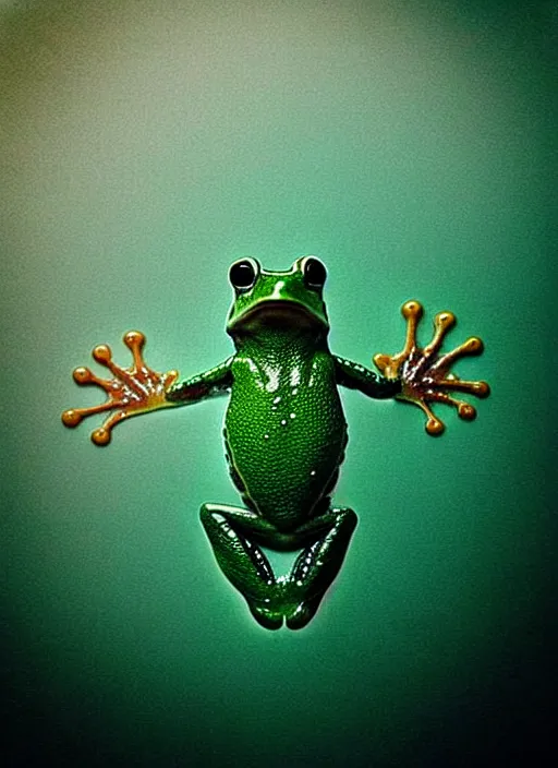 Prompt: “ghostlike frog amphibian vertically hovering over misty lake waters in jesus christ pose, low angle, long cinematic shot by Andrei Tarkovsky, paranormal, eerie, mystical”