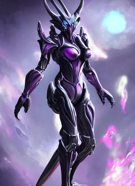 Image similar to cinematic close body, cosmic sized beautiful stunning giant robot mechan hot female dragon goddess, sharp sleek cyborg dragon head, sharp metal ears, smooth purple eyes, smooth fuschia skin, smooth silver armor, nebula, epic proportions, epic scale, macro furry, furry art, dragon art, goddess art, giantess art, warframe, warframe fanart, furaffinity, octane