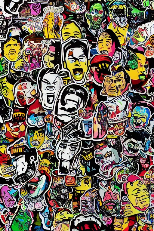 Image similar to sticker art, cronobreaker moai statue popart slap face caricature comic book illustration cartoon graffity street digital