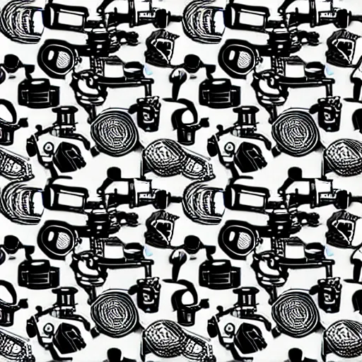 Image similar to seamless pattern showing microscopes. black and white, drawing, white background, seamless, ornament.