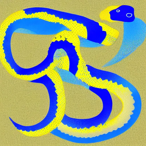 Prompt: a professional illustration of a python using blue and yellow colors