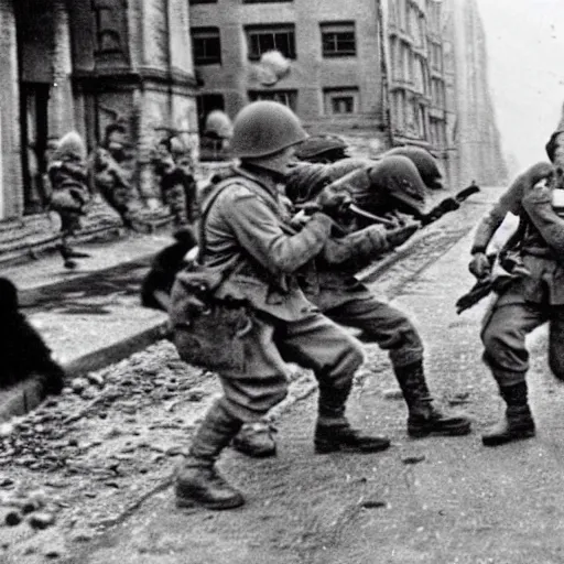 Prompt: colorized wwii photograph of furries fighting to recapture berlin, taken in 1 9 4 5