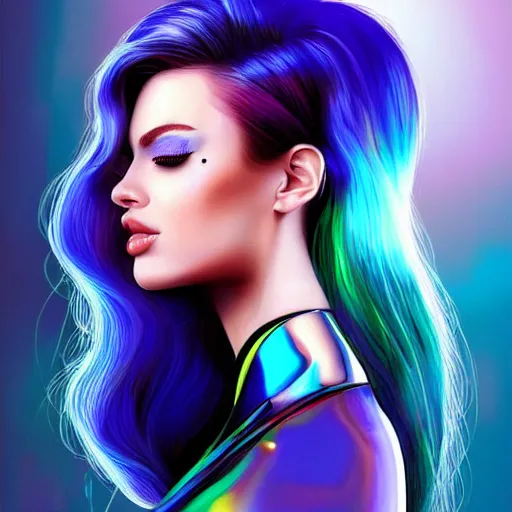 Prompt: electric woman, cute - fine - face, pretty face, oil slick hair, realistic shaded perfect face, extremely fine details, realistic shaded lighting, dynamic background, rob rey, artgerm