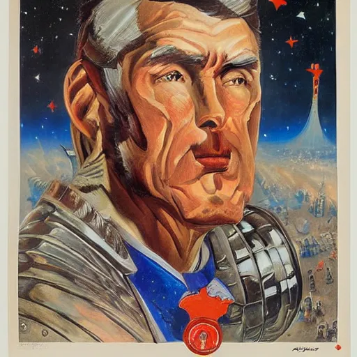 Prompt: a detailed and complex, highly detailed, concept art, soviet propaganda poster depicting a portrait of fierljeppen. painting by irakli toidze