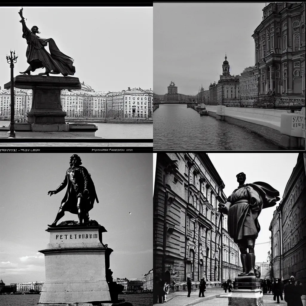 Prompt: Peter the great founds Saint-Petersburg, Kodak, black and white old photo, 35mm,